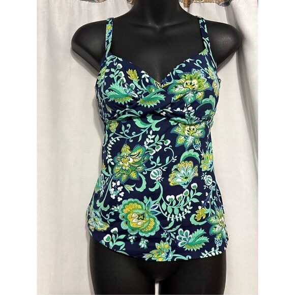 BEAUTIFUL Land’s End Twist Tankini Top SIZE 2 GREAT CONDITION BLUE AND GREEN - Picture 1 of 5
